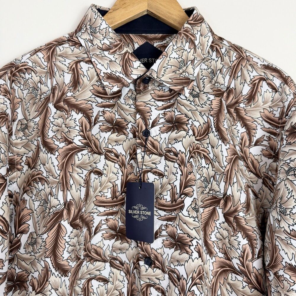 Silver Stone Collection Western Button Up Shirt NWT Brown Tan Leaf Men’s XXL